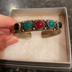 Boho copper and multi color stone. Adjustable cuff